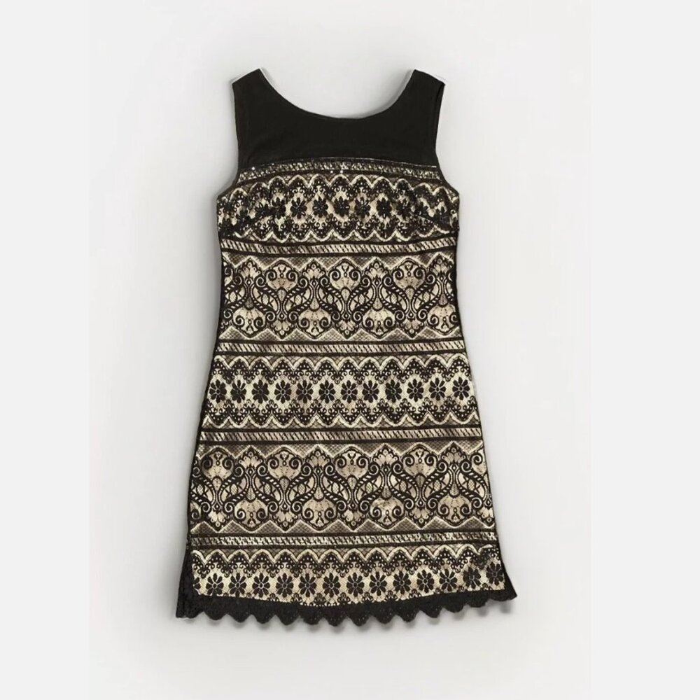 Laundry by Shelli Segal Silk Black Lace Beaded Sleeveless Cocktail Dress Size 6